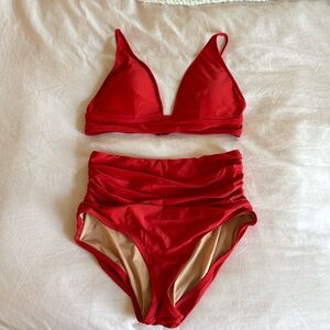 Red JCrew high waisted  bikini